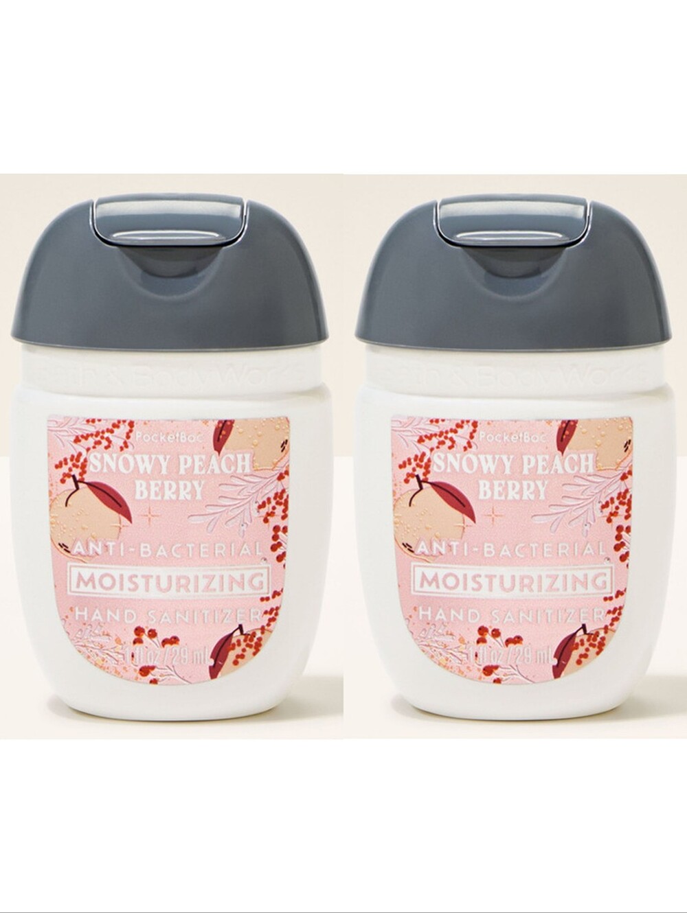 Bath & Body Works Snowy Peach Berry Pocketbac Moisturizing Hand Gel Set of 2 NEW